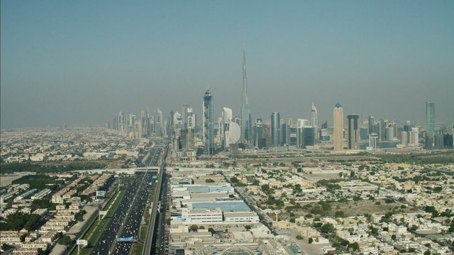Aerial Dubai Burj Khalifa Sheikh Zayed Road Dubai Metro UAE