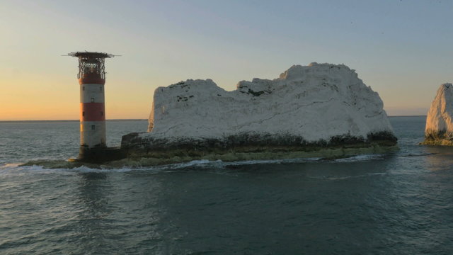 Aerial Isle of Wight Needles UK sunset Lighthouse Helipad 