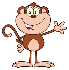 Smiling Monkey Cartoon Character Waving For Greeting 