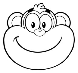 Black And White Smiling Monkey Face Cartoon Character