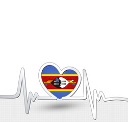 Swaziland flag heart and heartbeat line