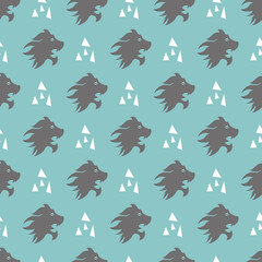 Seamless pattern with lion head and triangles 
