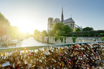 Fotobehang View of Notre Dame cathedral in Paris with famous locks of love © Iakov Kalinin