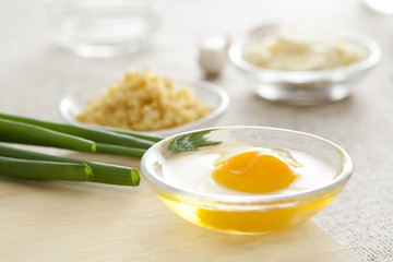 Egg, ginger, shallot and garlic