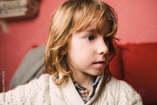 Little Blonde Boy With Long Hair Stock Photo And Royalty Free