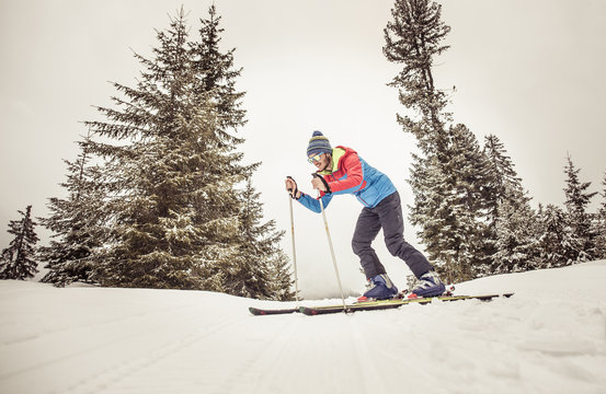 Professional skier making downhill