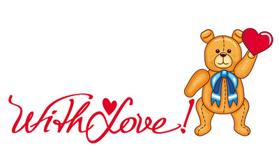 Obraz na płótnie Canvas Valentine day background with cute teddy bear and hearts