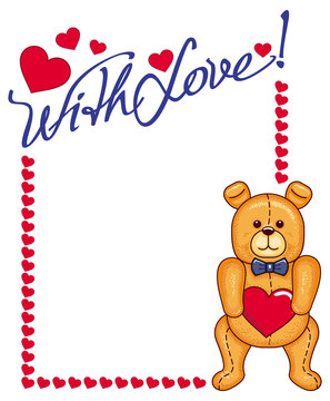 Valentine day  background with cute teddy bear and hearts