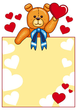 Valentine day  background with cute teddy bear and hearts
