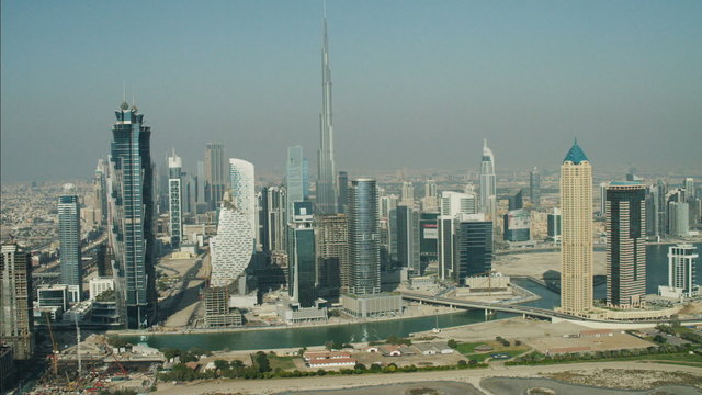 Aerial Dubai Business Bay Burj Khalifa Skyscraper Persian Gulf UAE