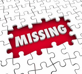 Fototapeta premium Missing Puzzle Pieces 3d Word Find Solve Lacking Absent Solution