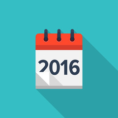 Flat calendar icon. Date and time background. New year. 2016.