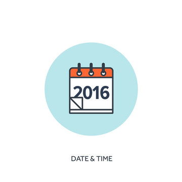 Flat calendar icon. Date and time background. New year. 2016.