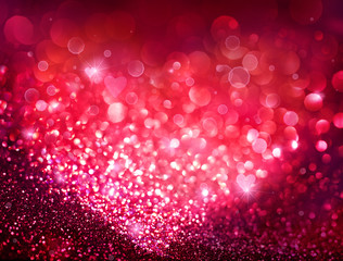 Valentines Day holiday background - Red Bokeh With Hearts Of Lights
