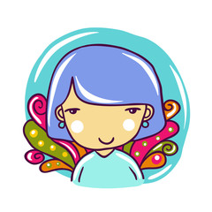 Portrait Of Cute Little Girl With Purple Hair