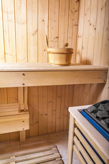 Sauna interior comfortable wooden room spa indoor details