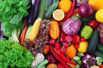 Fresh fruits and vegetables closeup