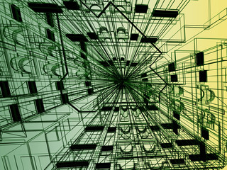 Abstract modern building. 3D render background