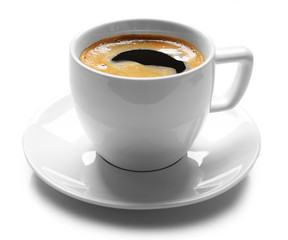 A cup of tasty coffee, isolated on white