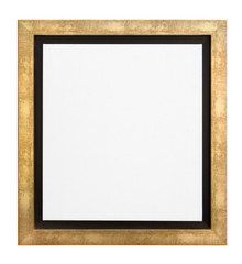 White painter canvas in golden frame isolated on white