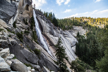 Fototapeta na wymiar Misty steps up to Vernal Fall, Yosemite Park, California