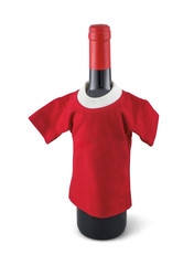 Bottle dressed with a shirt isolated on white background