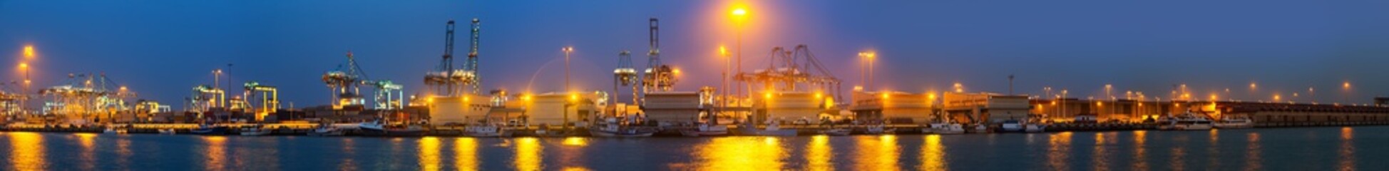 night panorama of Industrial port