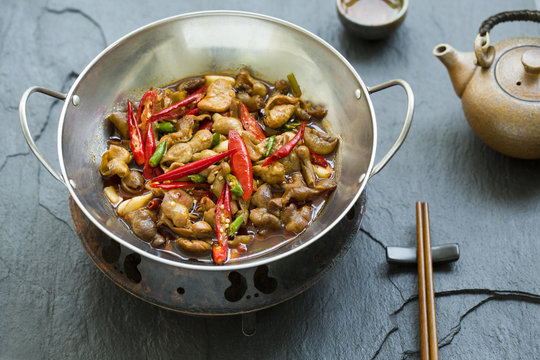 Chinese cuisine griddle pork intestines