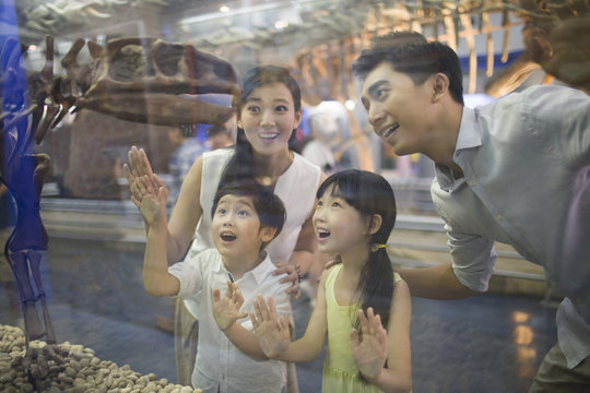 Young family in museum of natural history