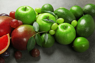 Fruits on dark grey background
