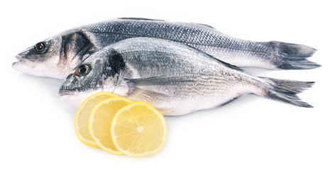 Fresh fish with lemon isolated on white background