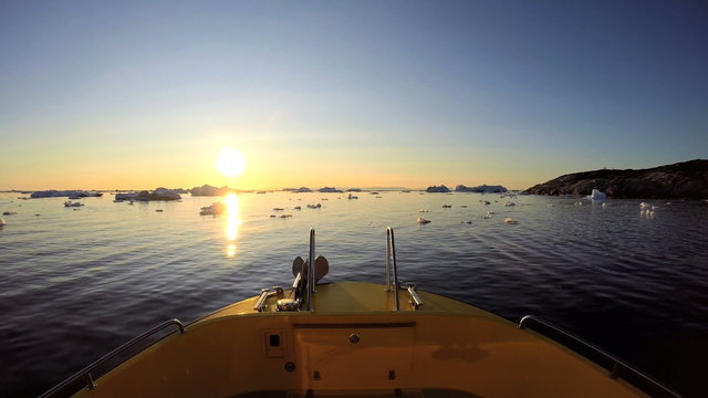 POV Drifting Melting Icebergs Boat Frozen Polar Icecap Rising Sea Temperatures