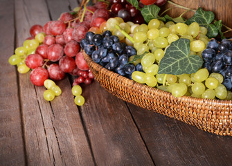 Grape in bowl on wooden table