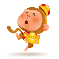 Chinese Zodiac - Monkey. Chinese New Year. Monkey holding a chinese gold.
