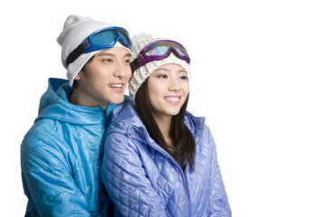 Young couple gone skiing