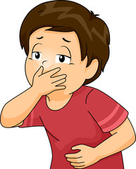 Obraz premium Kid Boy Throw Up Cover Mouth