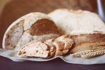 Sliced bread with ears on napkin