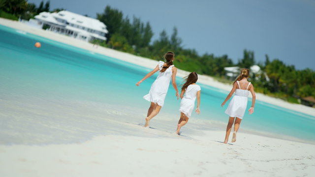 ocean leisure Caucasian young girls children travel vacation advertisement