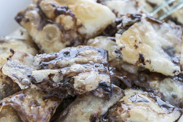 sweet roti  with sweetened condensed milk and Chocolate jam  on top