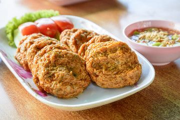 spicy curry fried fish patty made from fish mix with curry paste