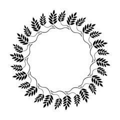 Laurel wreath circle tattoo icon. Ornament of dove view branches and leaves. Black sign on white. Victory, peace, glory symbol. Vector 