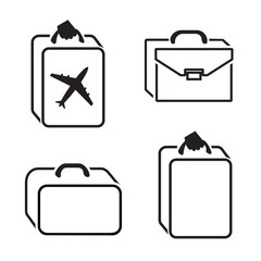 Baggage icon set. Hand luggage for traveling. Linear icons Black symbols on white. Vector isolated