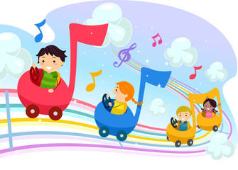Stickman Kids Musical Notes Car Ride