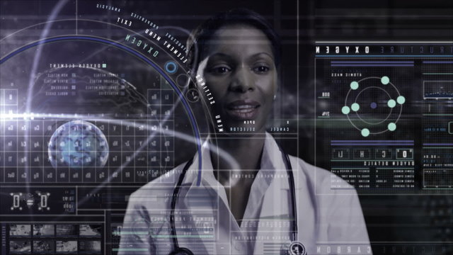 African American female motion graphics touchscreen technology analysis medical