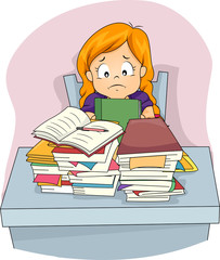 Kid Girl Sad Piled Homework Stressed