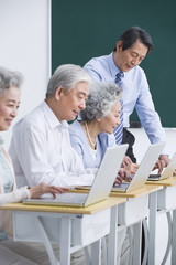 Fototapeta premium Senior adults having computer class at school