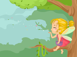 Obraz na płótnie Canvas Cute Kid Girl Fairy Dust Branch