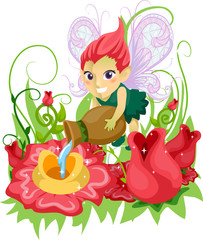Colorful Kid Girl Fairy Feed Flowers