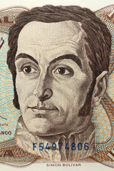 VENEZUELA - APPROXIMATELY 1987: Simon Bolivar portrait on 100 bolivares 1987 Banknote from Venezuela - obrazy, fototapety, plakaty