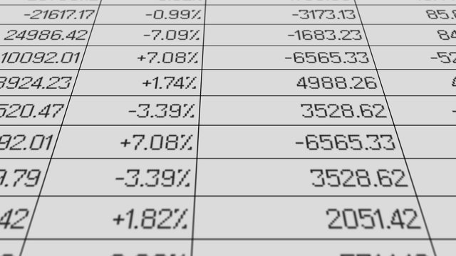 Analytics software processing statistics data, percentage figures rise and drop